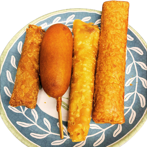 egg roll, corn dog (regular, jalapeno cheddar, chili cheese), crispitos, puzza sticker $1.99 each